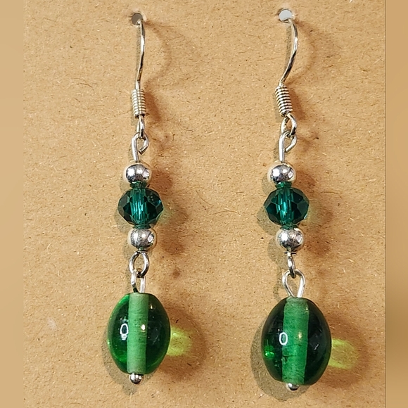 Jewelry - Sterling Silver Hook Earrings with Green Beads